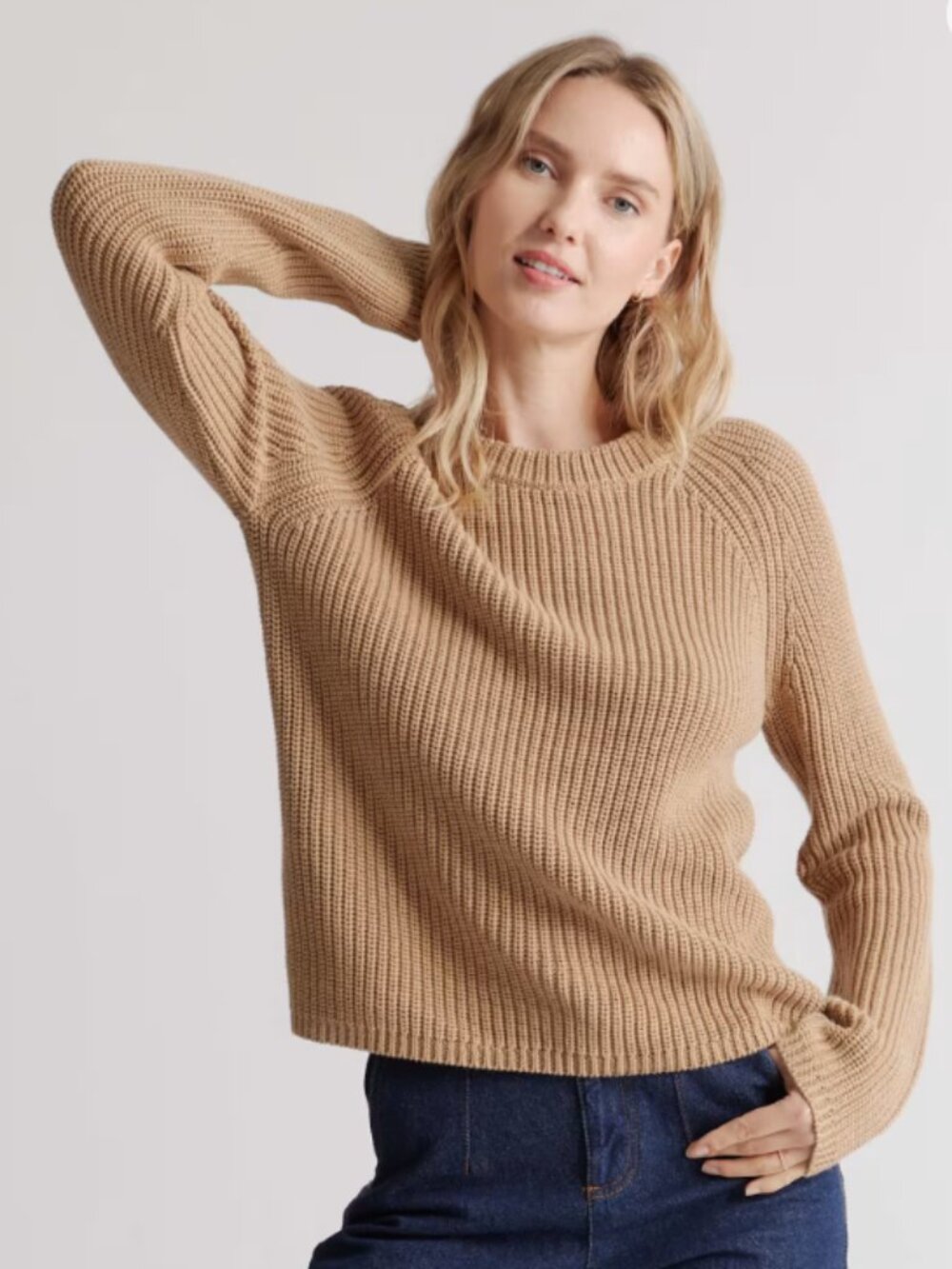 NWT Quince Brown 100% Organic Cotton Fisherman Crew Sweater